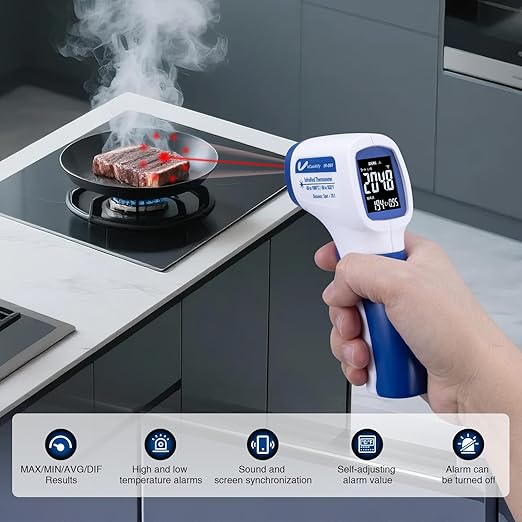 Ring Laser DS20:1 Infrared Thermometer Temperature Gun with Meat,Thermal Gun with Adjustable Emissivity&High/Low Alarm,±1% Accuracy,-58~1832℉ IR Temp Gun with Reverse Display for Food HVAC
