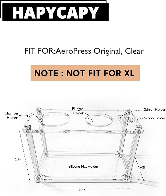 Organizer Stand for AeroPress holder Compact Storage for AeroPress Original Clear(Not For XL) Includes Dripper Mats
