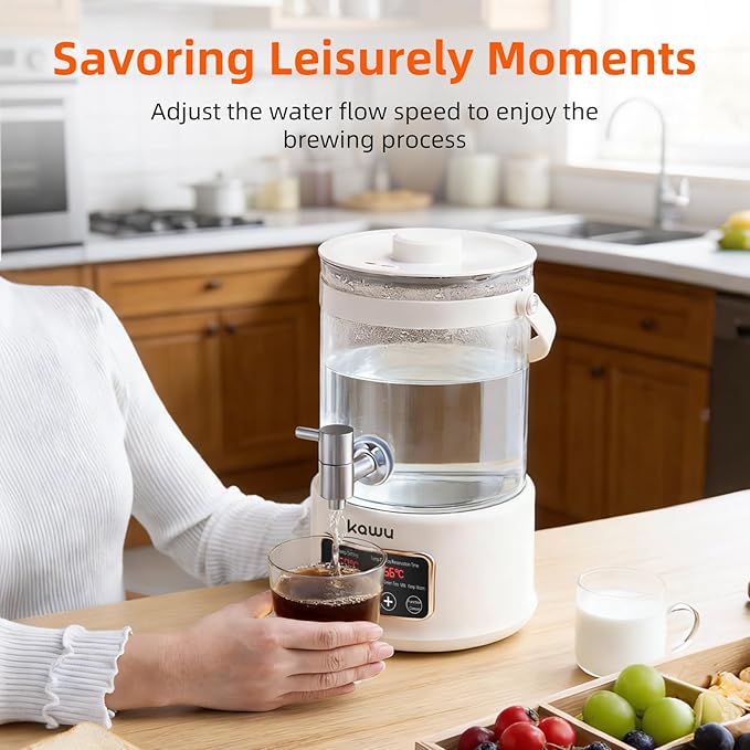 Kawu 2.5L Electric Kettle & Tea Maker with Steam Infuser, 7-in-1 Glass Water Boiler and Warmer, Variable Temperature Control Hot Water Dispenser, 24H Keep Warm for Tea, Office