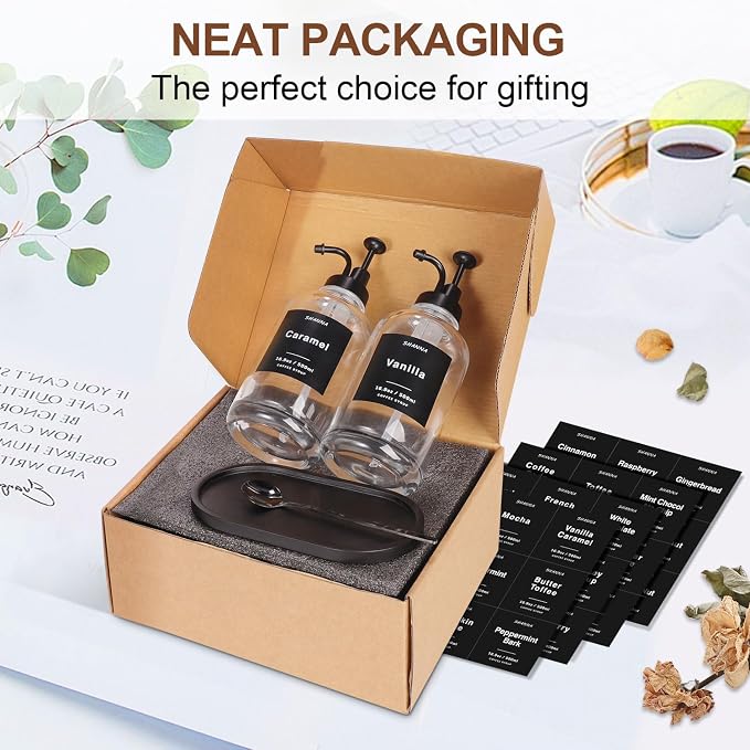 Glass Coffee Dispenser - 16.9oz, Black Scoop, 36 Labels, Bamboo Tray & Pump, 2-Pack - Image 7