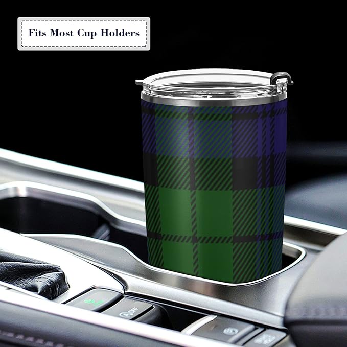 Tumbler Tartan Plaid Green Blue Insulated Coffee Cup Beverage Container Travel Mug with Straw and Lid Double Wall Stainless Steel 20oz BPA-Free for Sport, Back to School