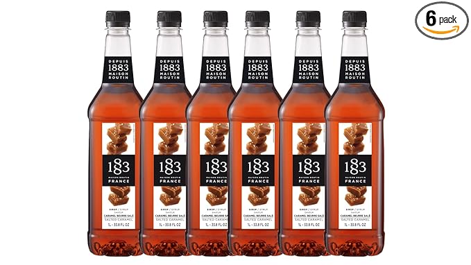 1883 Salted Caramel Syrup for Drinks – 1 Liter Plastic Bottles (Pack of 6)