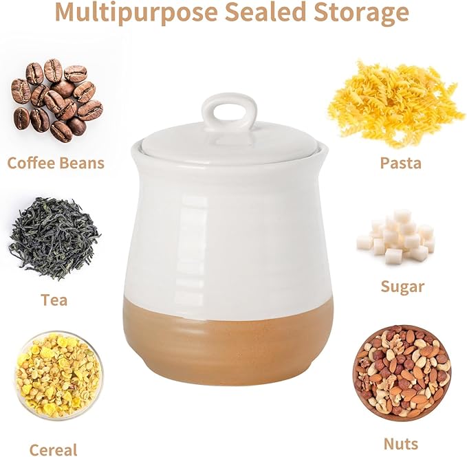 HASENSE Ceramic Food Storage Container, Porcelain Kitchen Canisters with Airtight Lid, 35 OZ Coffee Canisters for Kitchen Counter, Candy Jar for Tea, Sugar, Salt and More, Farmhouse Decor, White