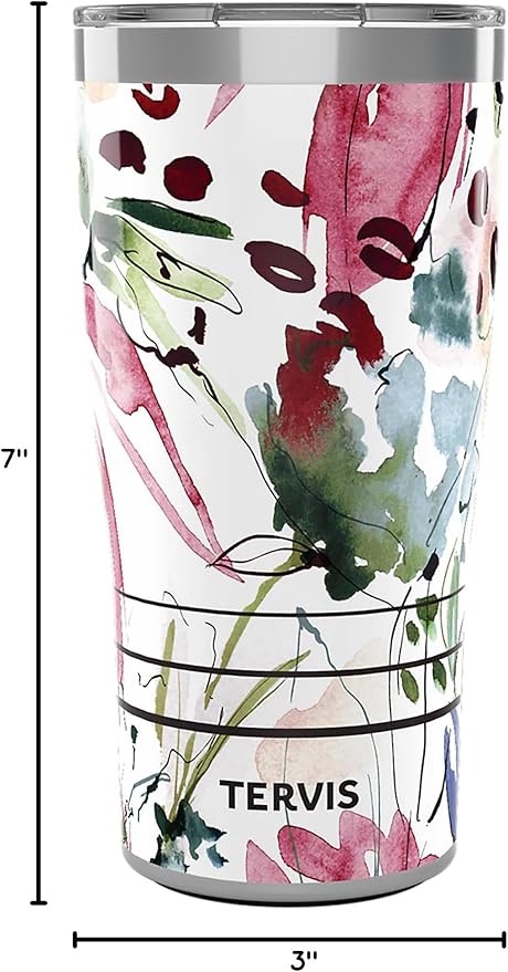 Tervis Traveler Sara Barrenson Floral Abstraction Triple Walled Insulated Tumbler Travel Cup Keeps Drinks Cold & Hot, 20oz, Stainless Steel