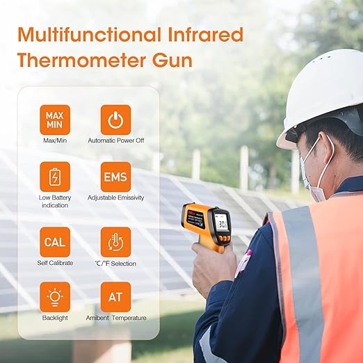 XRCLIF Infrared Thermometer Gun -58°F to 1022°F, Non-Contact Laser Thermometer with LCD Display, Temperature Measurement Gun for Cooking, BBQ, Oven, Adjustable Emissivity