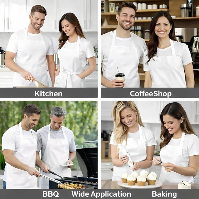 8 Pack Aprons Bulk with Pockets, Unisex Apron with Extra Long Ties for Chef, Cooking Classes, Painting, BBQ - Image 7