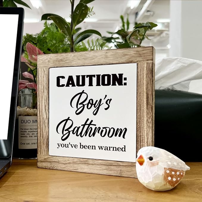 Funny Boys Bathroom Sign, Caution Boys Bathroom, Wooden Box Signs for Home Decor, Modern Farmhouse Bathrooms Decors Tabletop, Housewarming Decor, Bathrooms Box Sign B6-108 - Image 6