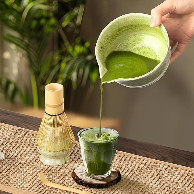 8 Pcs Matcha Whisk Set, Matcha Bowl with Spout, Matcha Whisk Holder, Scoop, Sifter, Matcha Kit for Ceremony, Gift for Matcha Lovers on Christmas, Birthday, Halloween