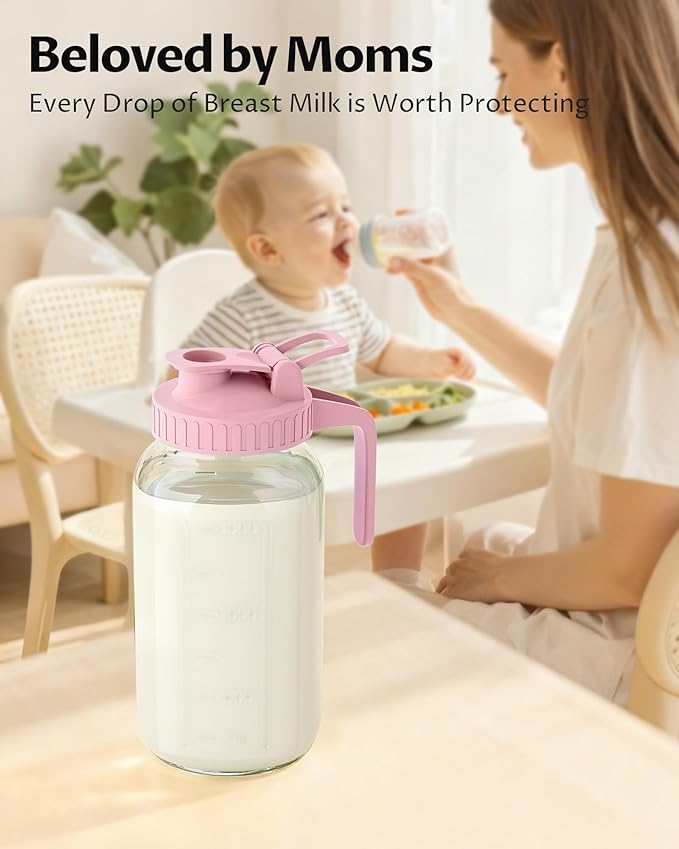 64oz Glass Breast Milk Pitcher with Lid – Leak-Proof & Airtight Formula Breastmilk Pitcher, 1/2 Gallon Storage Container for Breastmilk, Formula, and Milk