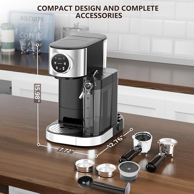 COWSAR Espresso Machine 20 Bar, Commercial Latte & Cappuccino Machine with Automatic Milk Frother, for Ground Coffee & Capsules, Dual Boiler, 57oz Water Tank, Expresso Machines for Home, Touchscreen