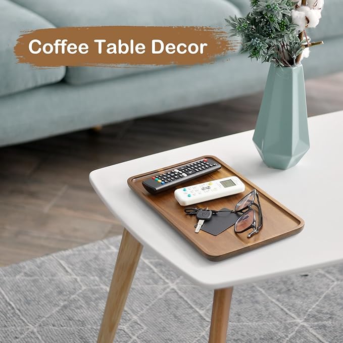 14 Inch Acacia Wood Serving Tray – Rectangular Wooden Decorative Tray for Food, Appetizers, Snacks, Desserts, Coffee Table, Bathroom, Entryway, Vanity, Home Decor Organizer