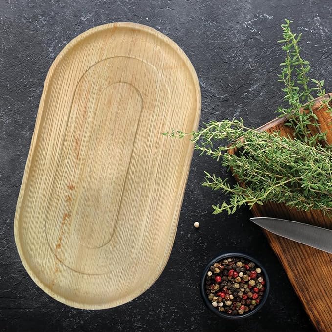 22 x 12 Inch Oval Trays (Pack of 10) ā Eco Friendly Bamboo Charcuterie Boards, Better Than Disposable Paper and Plastic Plates | Compostable and Biodegradable Party Platters