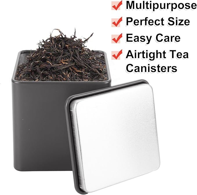 12 Pack Minimalist Black Square Metal Tea Tins, 3 Oz Loose Leaf Tea Storage Containers with Airtight Lids