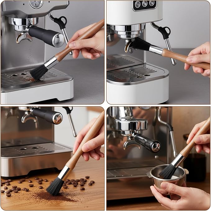 Nogeqi Espresso Maker Coffee Brush Coffee Cleaning Brush Machine Cleaner Tool With Wooden Handle Walnut Boar Bristles Beech Wood For Home Kitchen Barista With Hanging Loop