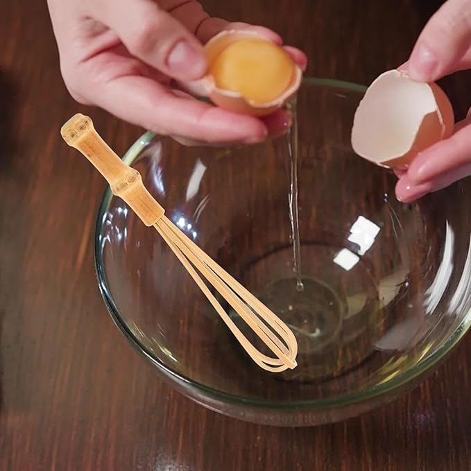 Cabilock Bamboo Whisk-5.7" Kitchen Whisk Balloon Whisk Manual Mixer Milk Beating Stick for Cooking, Stirring, Beating and Blending