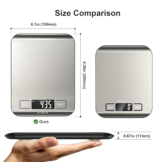 Ultrean Smart Food Kitchen Scale with Nutritional Calculator, App for Macro & Calorie Tracking, AI Scan, Digital Grams and Ounces for Weight Loss, Rechargeable, Stainless Steel, 33lb /15kg