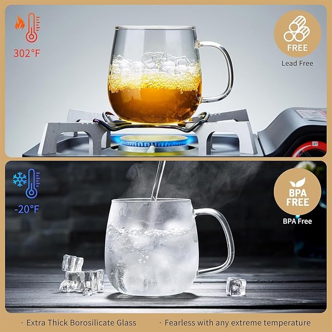 Large Glass Tea Cup, 34 oz Borosilicate Glass Tea Mug with Infuser and Lid, 1000ML Clear Tea Cups for Brewing Scented Tea and Tea Bag.
