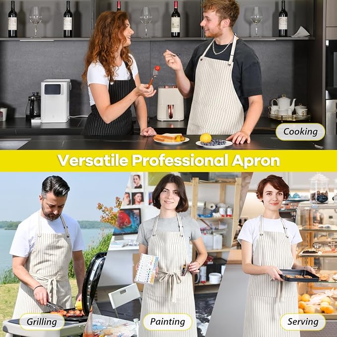 ROTANET Stripe Stretch Apron Chef Aprons for Men with 2 Pockets Waterproof | 34" x 28", Plus Size for Big and Tall, Striped, Pinstripe, Apron for Men Women, Extra Large, for Cooking, Kitchen - Image 6
