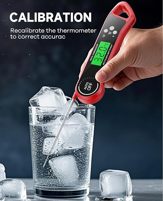 Meat Thermometer Digital, Instant Read Thermometer with Backlight, Calibration & Hold Function, Waterproof Food Thermometer for Kitchen and Outside, BBQ,Turkey, Candy, Liquids, Beef (red)