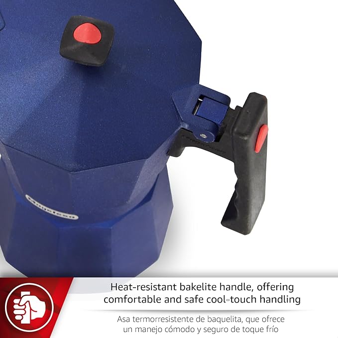 Magefesa Colombia Blue Stovetop Espresso Moka Pot, 6-Cup/10 oz, Italian Coffee Maker for Cuban Coffee, Extra-Thick Aluminum, Heat-Resistant Handle, Safe & Easy-to-Use, Greca Coffee Maker