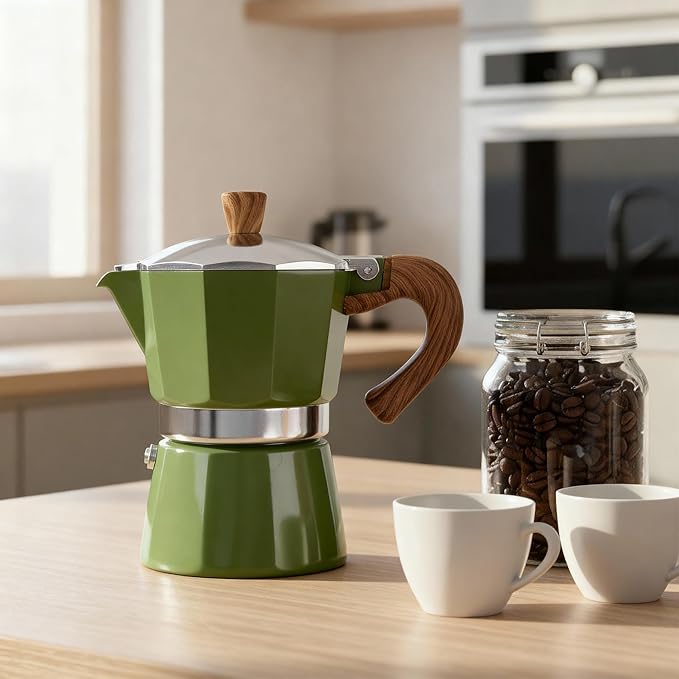 ShanSon Moka Pot Stovetop Espresso Maker 3 Cup 5 oz Italian Coffee Maker Manual Cuban Coffee Percolator Machine Italian Espresso Greca Coffee Maker for Cappuccino or Latte,Green