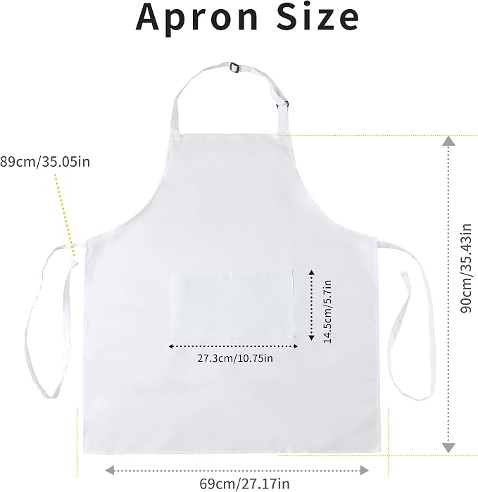 Tosewever 2 Pack Adjustable Bib Apron, Waterdrop Resistant Aprons with 2 Pockets Cooking Kitchen Restaurant Aprons for Women Men Chef, BBQ Drawing Crafting Outdoors (Polyester-White, 2) - Image 7
