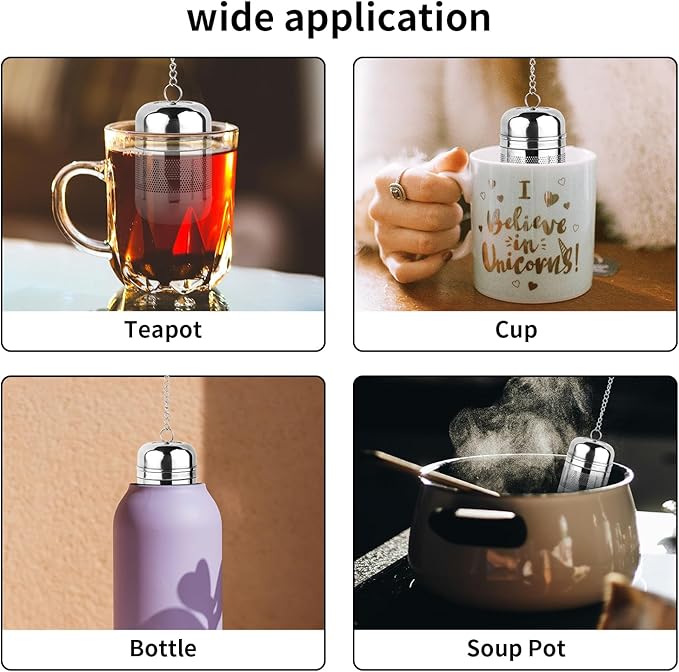 2PCS Tea Infuser Strainer - Stainless Steel Strainers for Loose Leaf Tea, Steeper, Fine Mesh Ball holder with Chain Hook and Lid, Reusable Filter Bags Diffusers