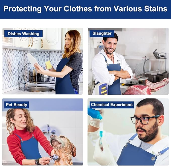 SHEOMERN 2 Pack Heavy Duty Vinyl Industrial Anti-Tear Apron, 43" x 26" Waterproof, Chemical Resistant, Blue, Unisex-Adults