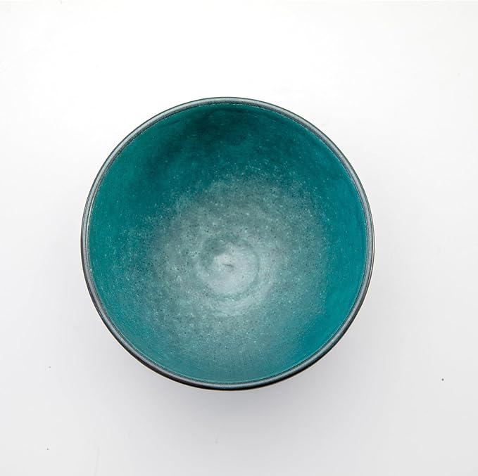 Asayu Japan Matcha Bowl, Handmade in Gifu Japanese Ceramic Chawan, 12 x 7.8 cm, 500ml, Microwave Safe for Tea Ceremoney, Green Tea, Pottery - Kurogane Turquoise
