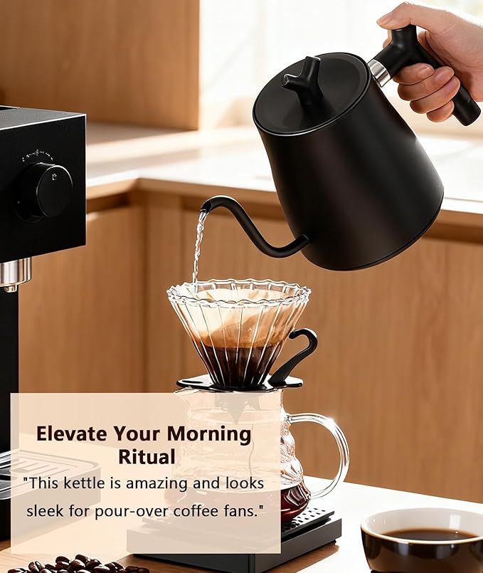 Gooseneck Electric Kettle | Electric Pour Over Kettle with Variable Temperature Control | 100% Stainless Steel Interior, Keep Warm & Auto Shut-Off | 1.0L Fast Boil for Coffee & Tea, Matte Black