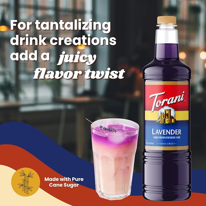 Torani Lavender Syrup 1 Liter Bottle with Pump – Premium Floral Flavoring with Pure Cane Sugar & Natural Ingredients for Coffee, Lattes, Cocktails, Lemonade, Desserts & More - Image 8