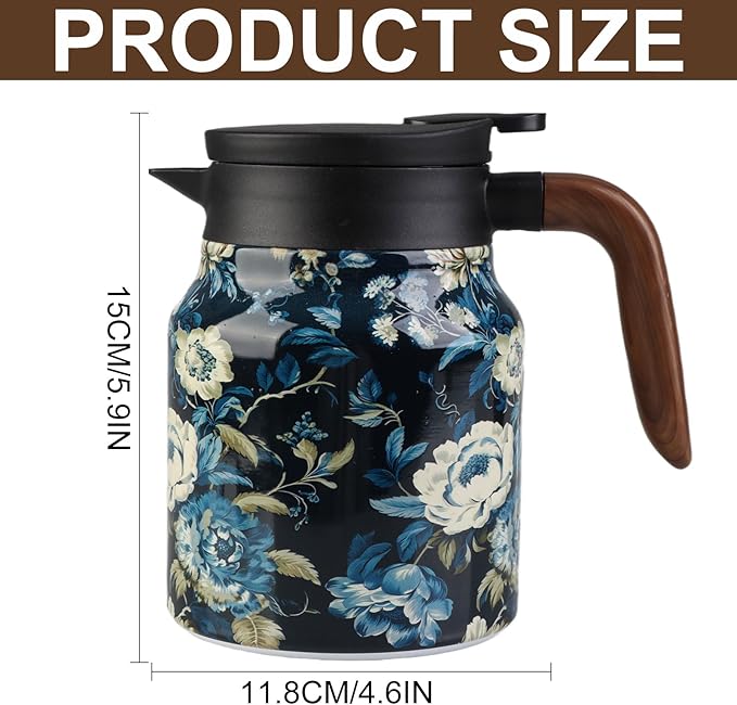 35 Oz Vintage Floral Tea Pot with Infuser,Insulated Stainless Steel Loose Leaf Teapot,6-12 Hour Hot/Cold Retention, Portable for Travel