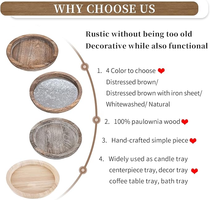 Hanobe Wooden Tray for Coffee Table: Candle Holder Plate Round Decorative Serving Tray - Vintage Table Centerpiece Rustic Farmhouse Home Decor