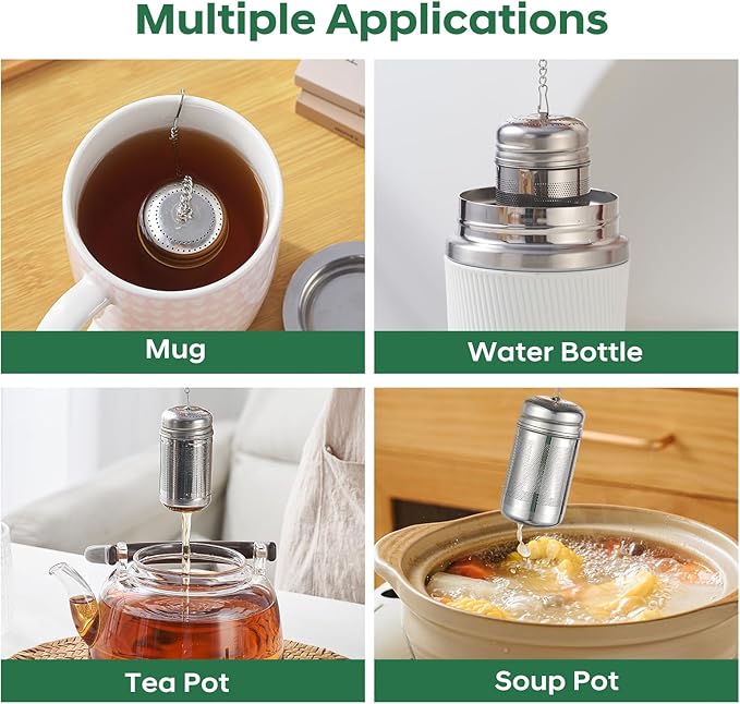 316L Stainless Steel Tea Infuser – Extra Fine Mesh Loose Leaf Tea Steeper for 8–16 oz Mugs, Bottles & Small Teapots, Dishwasher Safe (1 Pack)