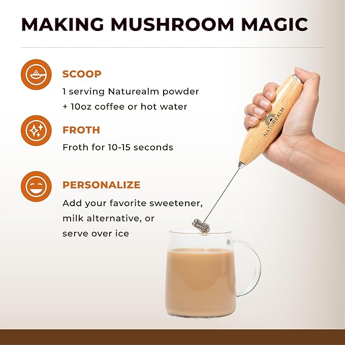 Naturealm Coffee Frother Handheld Milk Frother with Stand for Mushroom Coffee Latte Matcha Mixer Battery Operated Portable Foam Maker