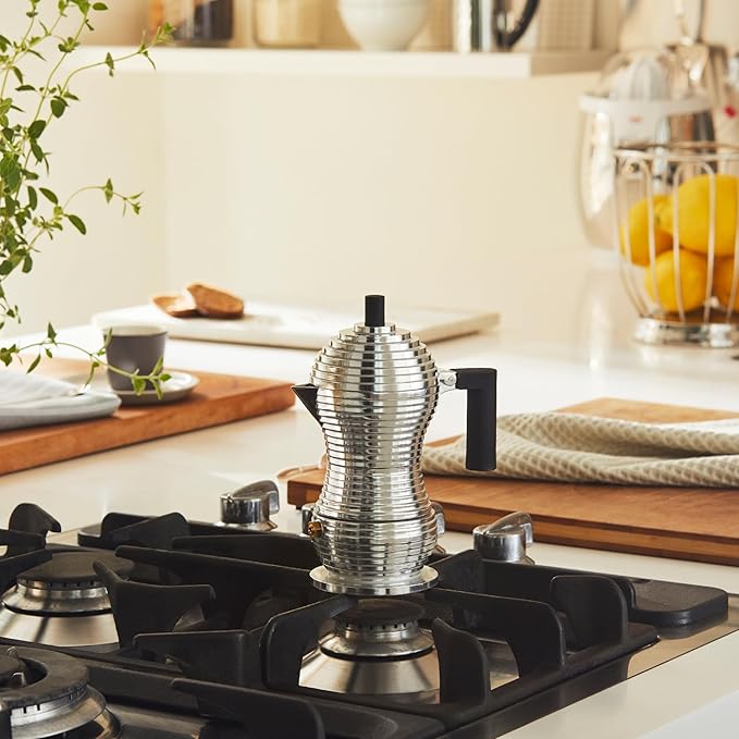 Alessi MDL02/1 B "Pulcina" Stove Top Espresso 1 Cup Coffee Maker in Aluminum Casting Handle And Knob in Pa, Black