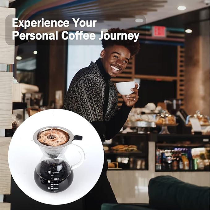 T-mark Pour Over Coffee Maker with Reusable Double-layer Stainless Steel Filter, 800ml/27oz BPA-Free Glass Coffee Carafe, Glass Coffee Maker, Coffee Dripper Brewer.