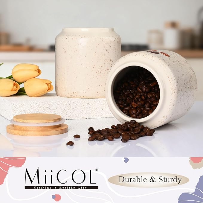 Miicol Ceramic Storage Canister with Airtight Lid, Food Storage Container, Round Coffee Canister, Pantry Organizer, Kitchen Storage Jar for Coffee Bean, Flour, Pasta, Sugar, Spices, Tea, 20 fl.oz