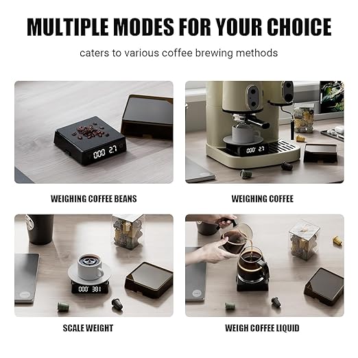 Coffee Scale with Timer - Espresso Scale with Timer Mini Rechargeable, Portable Small Compact for Coffee Beans, Grounds, Baking & Food, Spill-Free Notched Lid for Easy Pouring