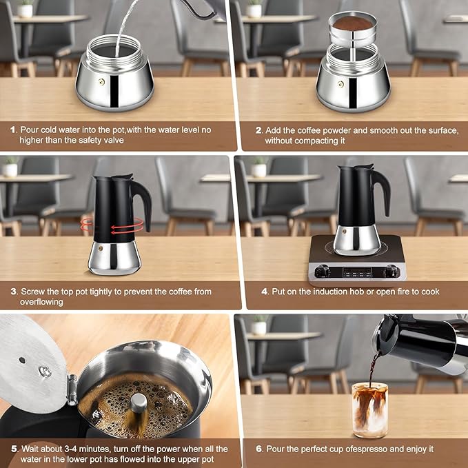 9 Cup Stovetop Espresso Maker Stainless Steel Moka Pot Stove Top Percolator Italian Coffee Makers Capable Mocha Greca Machine Cafe Classic Induction Cookers for Home and Camping 450ml 15oz