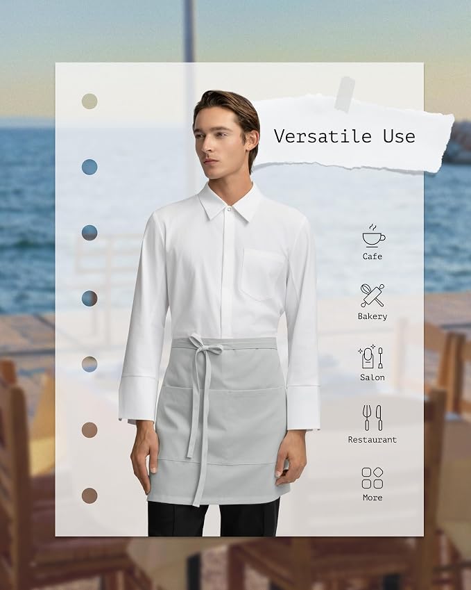 Chef Apron with 3 Pockets and Extra Ties | MJS polyester | Cotton-like feel | Fade & pill resistant | Extra-long ties | Machine washable | Unisex - Image 6