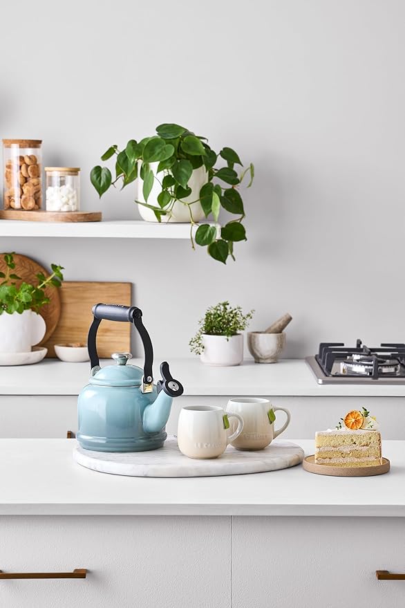 Le Creuset Enamel On Steel Demi Tea Kettle with Metal Finishes, 1.25 qt., Sea Salt
