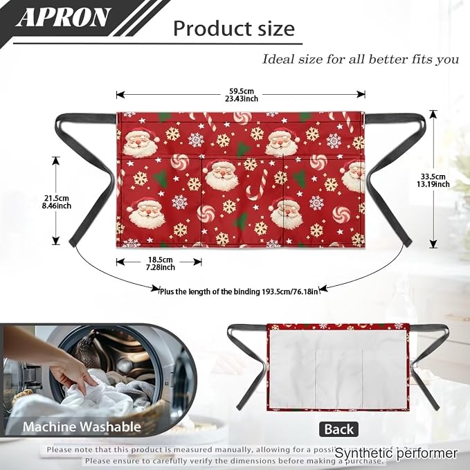 Waist Apron with 3 Pockets Waterproof 13 Inch Short Half Waist Aprons Women Men Server Aprons Waitress Waiter Apron - Image 7