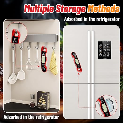 Meat Thermometer, IP67 Waterproof Digital Meat Thermometer with Backlight, Hold Function & Magnet for Grill, BBQ, Candy, Beef,Turkey