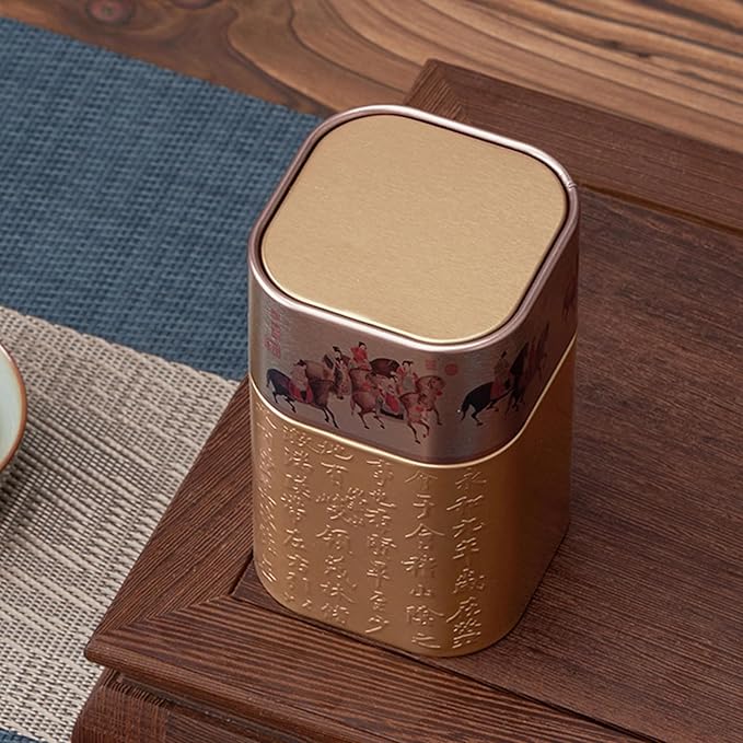 Tea Packagings Box Empty Tea Tin Can Square Tinplate Containers For Loose Tea Coffee Candy Cookie Spices Square Tinplate Can Tea Room Decoration Accessory, Black