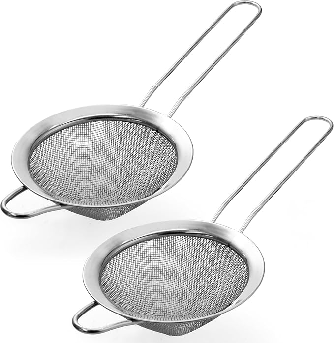 Biaungdo 2 Pcs 8.5 cm/3.3 Inch Fine Mesh Strainer, Stainless Steel Tea Strainer Conical Mesh Strainers Sieve for Cocktail, Coffee, Food, Noodles, Tea Filter(Small)