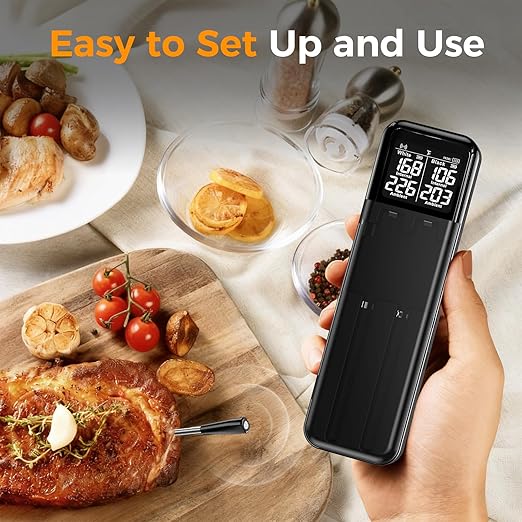 Smart Wireless Meat Thermometer,Digital Cooking Thermometer with Dual High-Accuracy Sensors, 2 Pack Ceramic Heat-Resistant Probe, Instant Read LCD & App Control for Kitchen,BBQ,Oven,Grill,Air Fryer