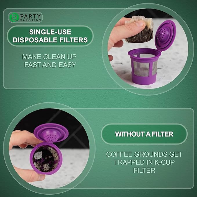 PARTY BARGAINS 600 Compact Disposable Coffee Filter Liners – Compatible with Keurig Brewers & K-Cup Reusable Pods, Single-Serve Paper Filters