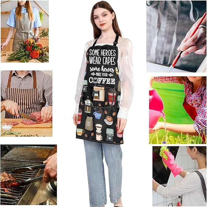 JXGZSO Barista Apron - Coffee Themed Aprons for Server, Some Heroes Make Coffee