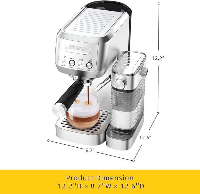 MAttinata CM1632 Cappuccino Coffee Machine 20 Bar, Professional Espresso Machines for Home with Automatic Milk Frothering System, Barista Compact Latte Maker for Coffee Lovers, Stainless Steel